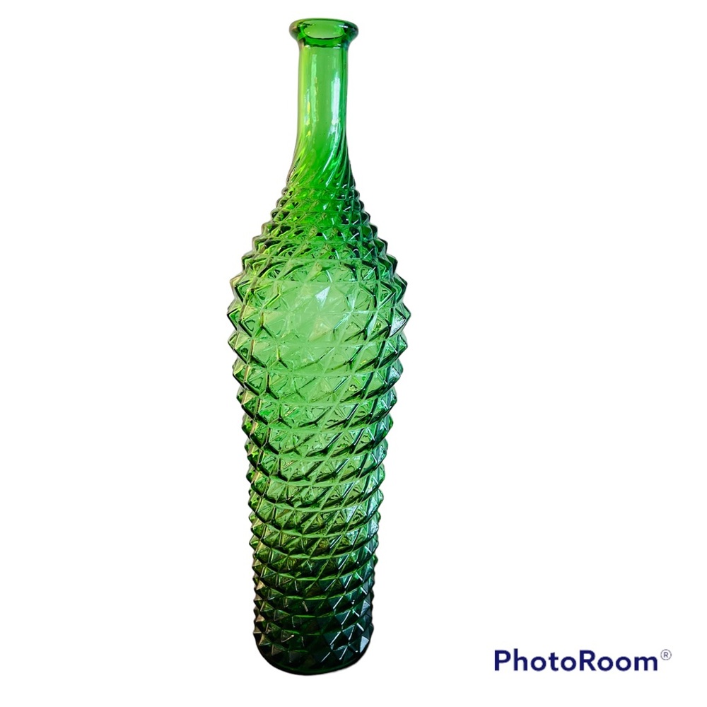 Italian Empoli Diamond Point Green Genie Bottle  Vintage MCM